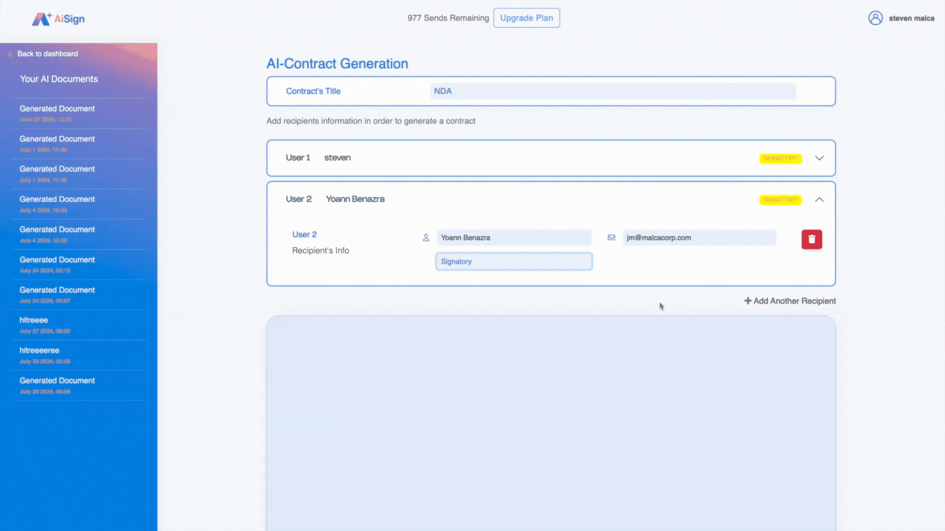 Generating a contract with AI using AiSign