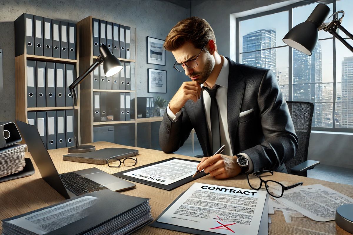 Der Arbeitnehmer ist verärgert über die Fehler, die er bei der Vertragsverwaltung gemacht hat.