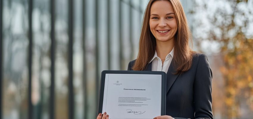 Una donna d'affari in Germania ha condiviso con piacere i contratti che ha firmato utilizzando uno strumento di firma elettronica.