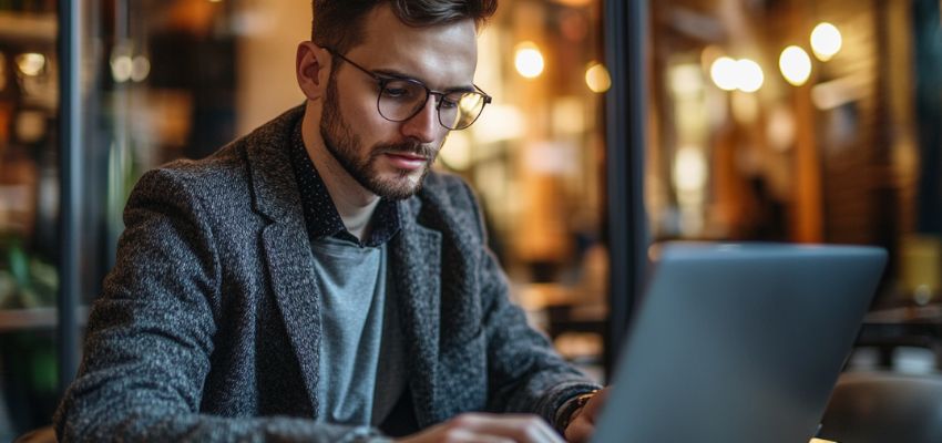 homme travaillant sur des documents dans un café