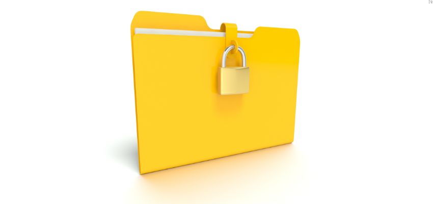 Illustration representing what is file encryption with a secured yellow folder and padlock symbolizing data protection.