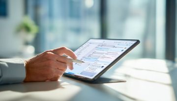 Uomo che utilizza un tablet per gestire le attività del flusso di lavoro, mostrando come il software di automazione dei contratti semplifichi i processi documentali.